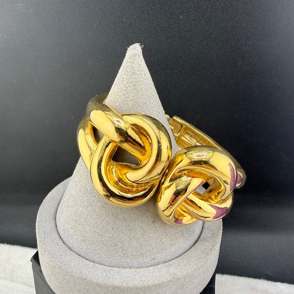 Vintage KJL Hinged Bangle Bracelet Gold‎ Tone Knot Chunky  5.5"